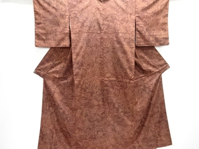 草花模様手織り紬着物